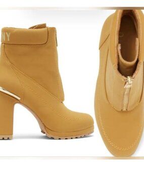 EUC Women's DKNY Logan Lug-Sole Tan Ankle Boots Size 6.5
